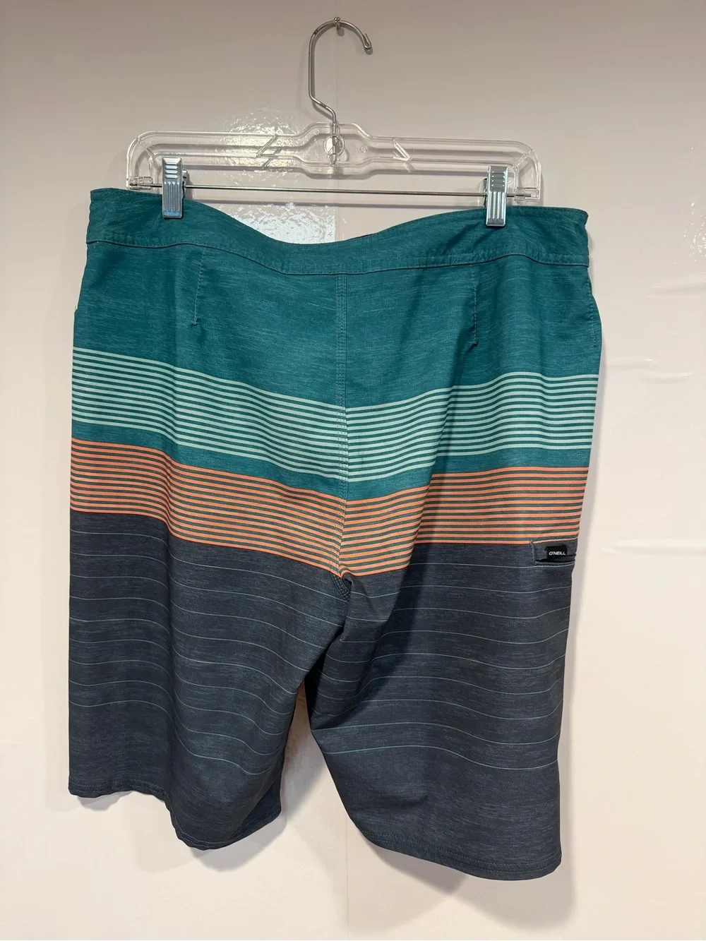 Men's O’Neill Teal & Charcoal Striped Swim Trunks